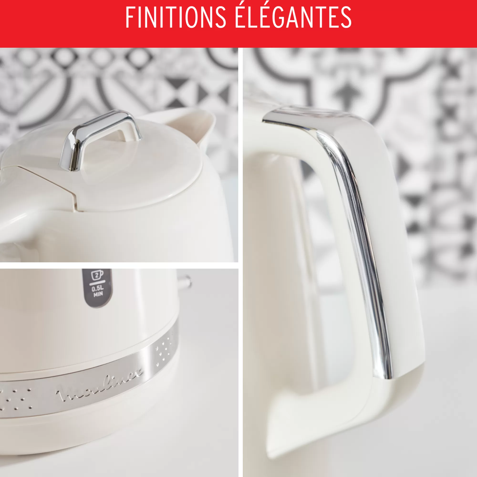 Moulinex Bouilloire électrique Soleil Ivoire, 1,7 L, Design Retro Vintage- Sets Petit Déjeuner | Bouilloires