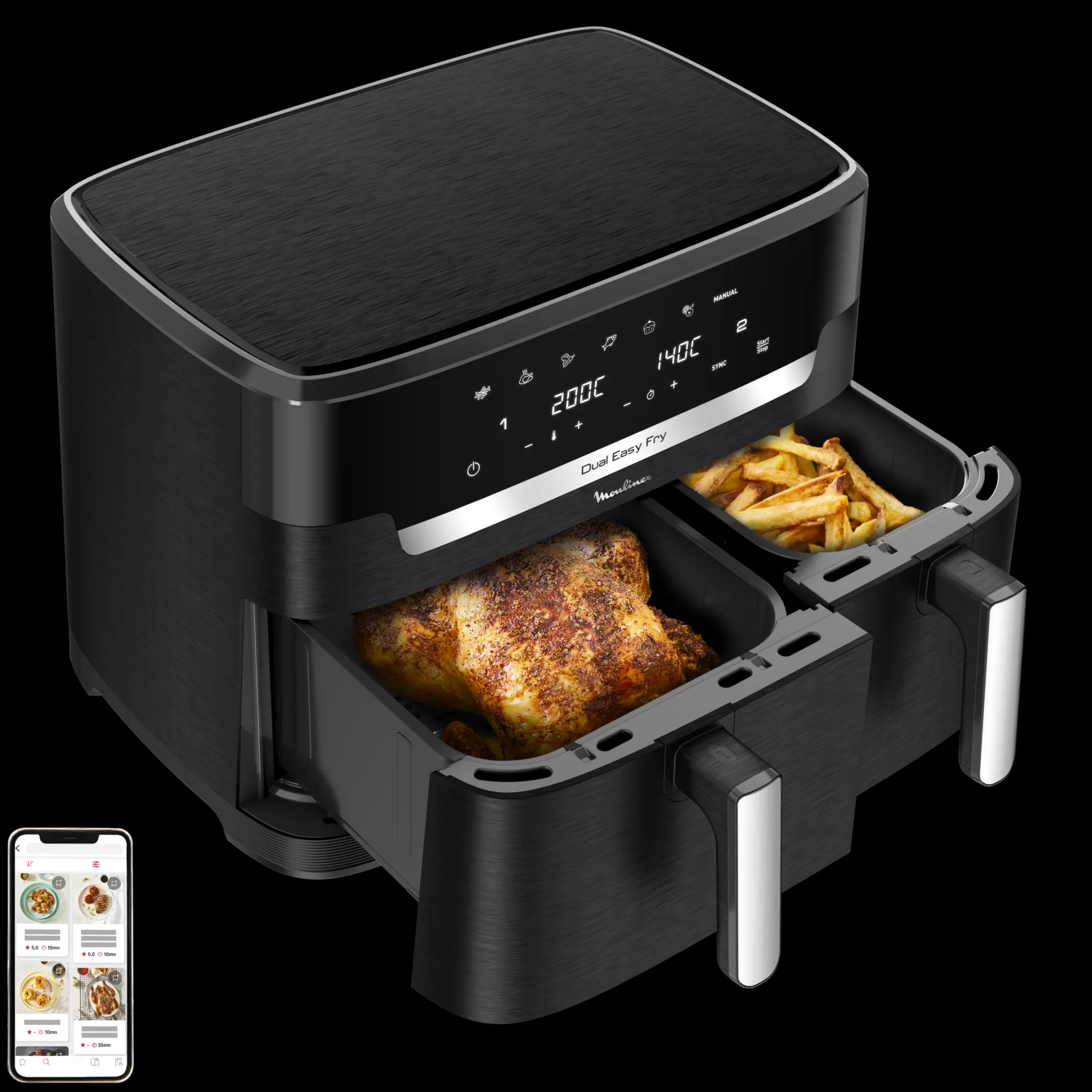 Moulinex Friteuse à Air Dual Easy Fry XXL, Cuisson Synchronisée, Capacité De 11L,6 à 10 Personnes- Air Fryers - Friteuses Sans Huile