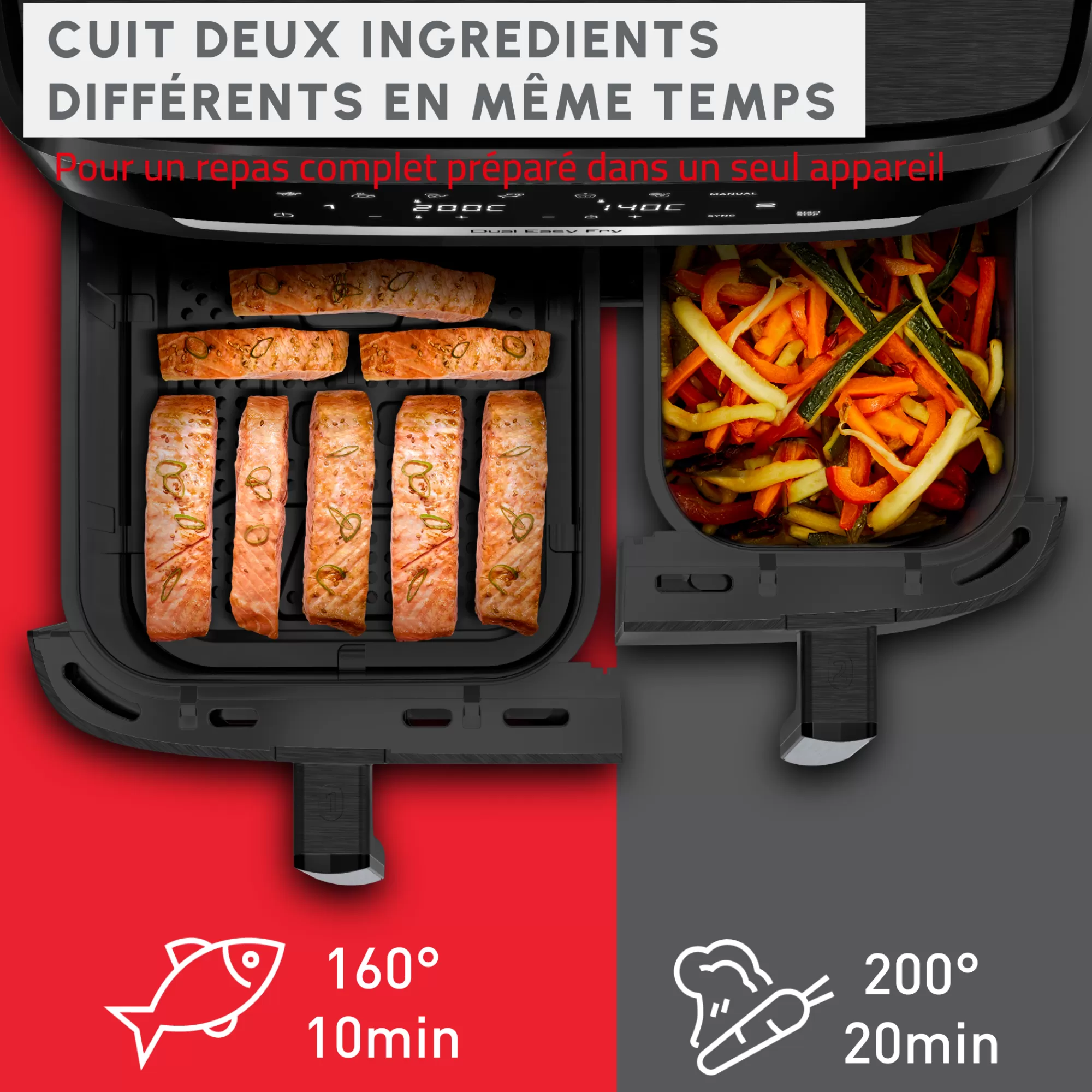 Moulinex Friteuse à Air Dual Easy Fry XXL, Cuisson Synchronisée, Capacité De 11L,6 à 10 Personnes- Air Fryers - Friteuses Sans Huile