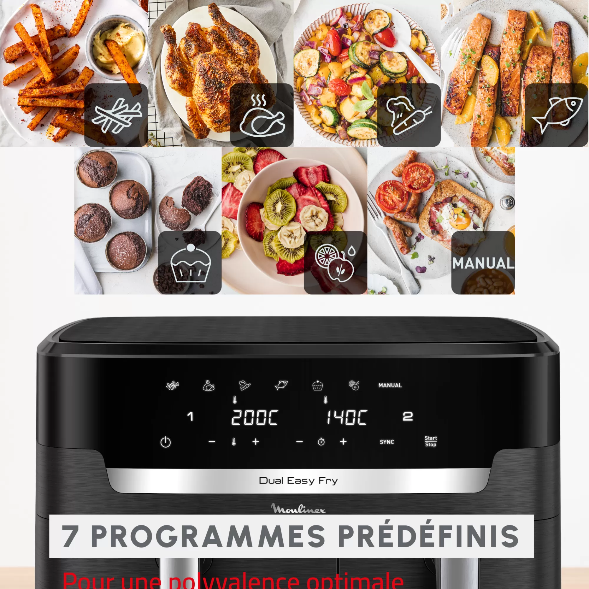 Moulinex Friteuse à Air Dual Easy Fry XXL, Cuisson Synchronisée, Capacité De 11L,6 à 10 Personnes- Air Fryers - Friteuses Sans Huile
