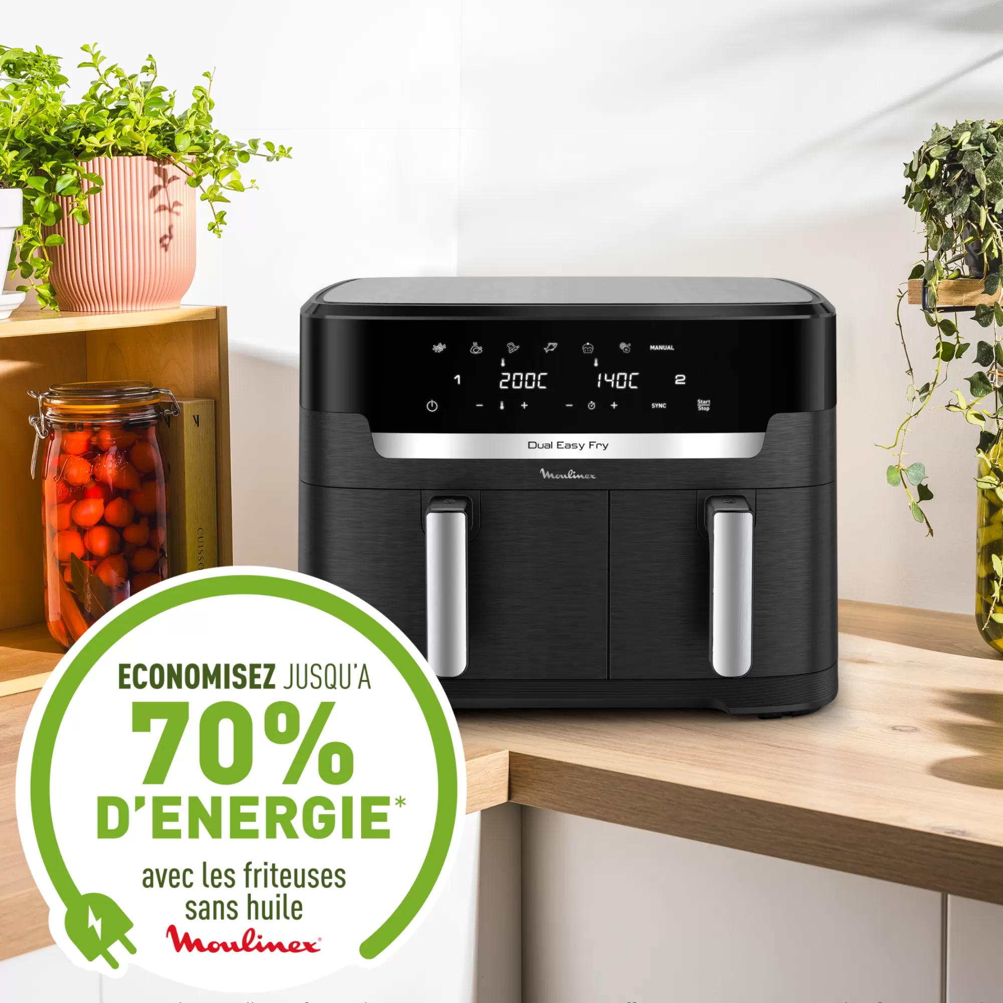 Moulinex Friteuse à Air Dual Easy Fry XXL, Cuisson Synchronisée, Capacité De 11L,6 à 10 Personnes- Air Fryers - Friteuses Sans Huile