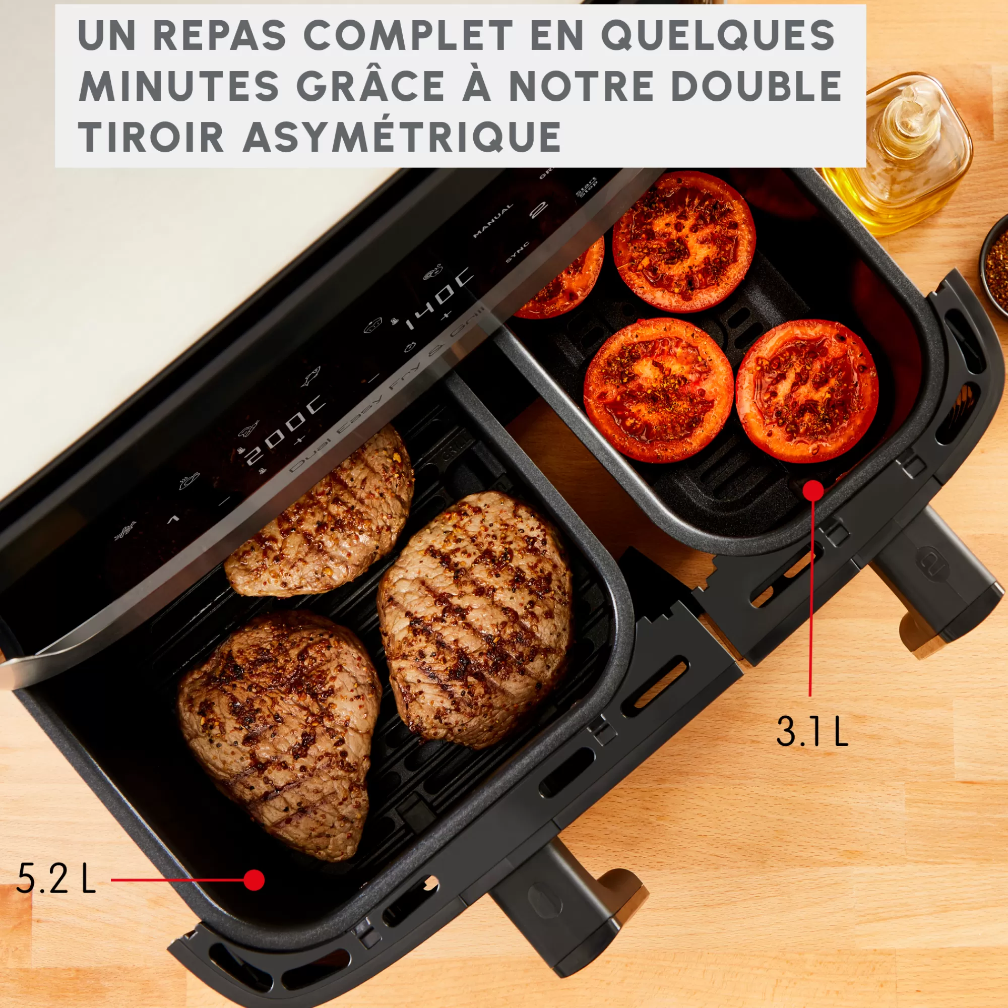 Moulinex FRITEUSE A AIR DUAL EASY FRY & GRILL 8,3 L En Acier Inoxydable- Air Fryers - Friteuses Sans Huile