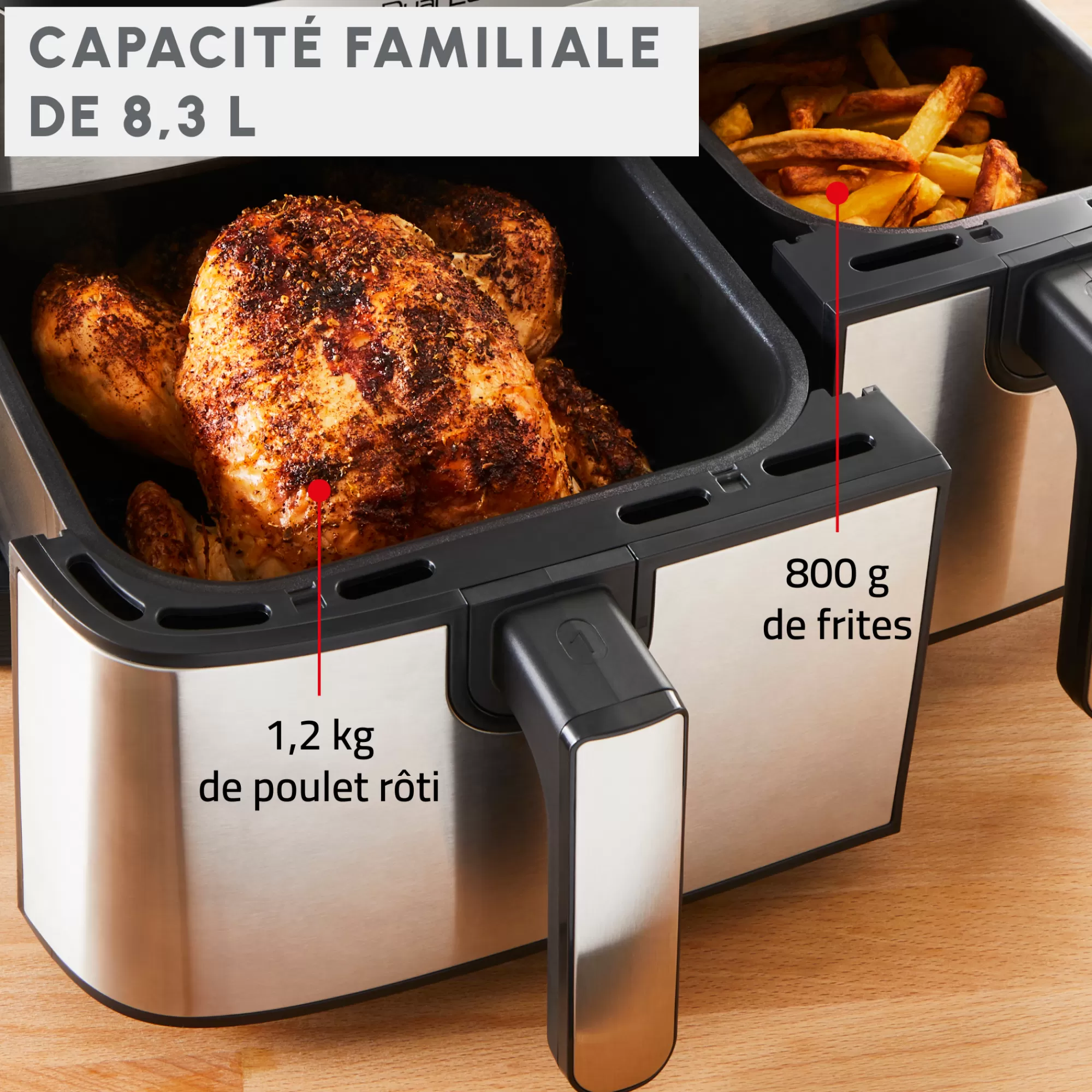 Moulinex FRITEUSE A AIR DUAL EASY FRY & GRILL 8,3 L En Acier Inoxydable- Air Fryers - Friteuses Sans Huile