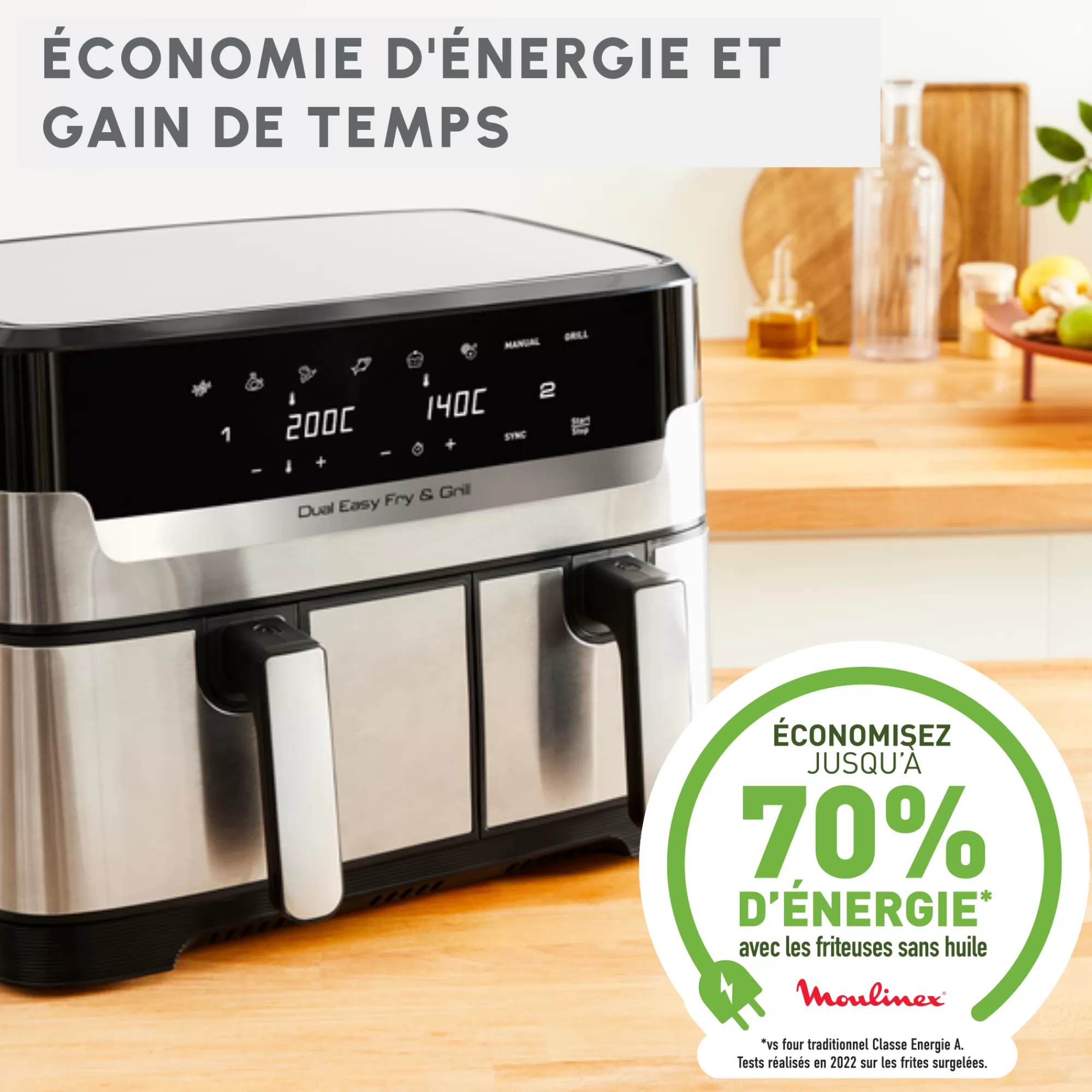 Moulinex FRITEUSE A AIR DUAL EASY FRY & GRILL 8,3 L En Acier Inoxydable- Air Fryers - Friteuses Sans Huile