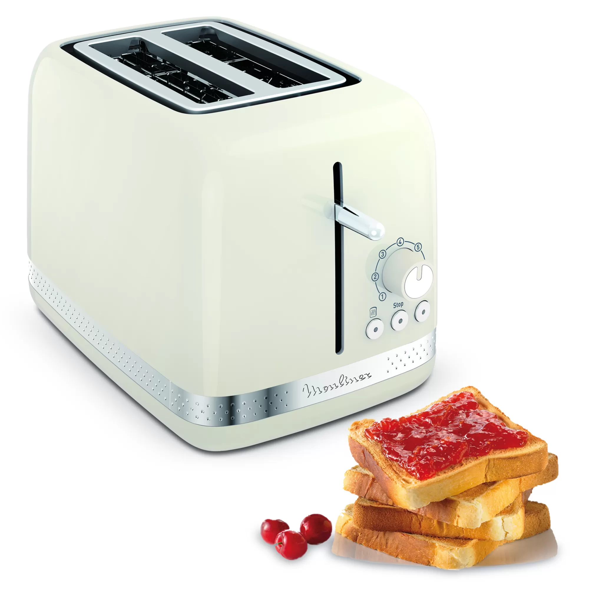 Moulinex Grille-pain SOLEIL Ivoire 2fentes Larges, Design Retro, 7 Niveaux De Dorage- Sets Petit Déjeuner | Grilles Pain