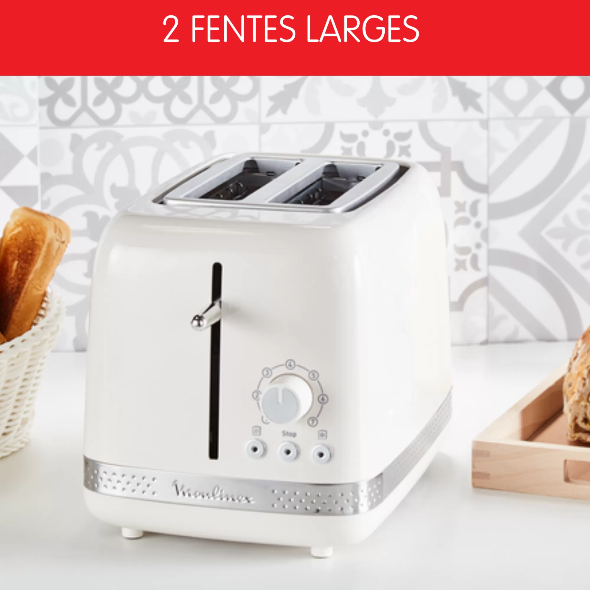 Moulinex Grille-pain SOLEIL Ivoire 2fentes Larges, Design Retro, 7 Niveaux De Dorage- Sets Petit Déjeuner | Grilles Pain