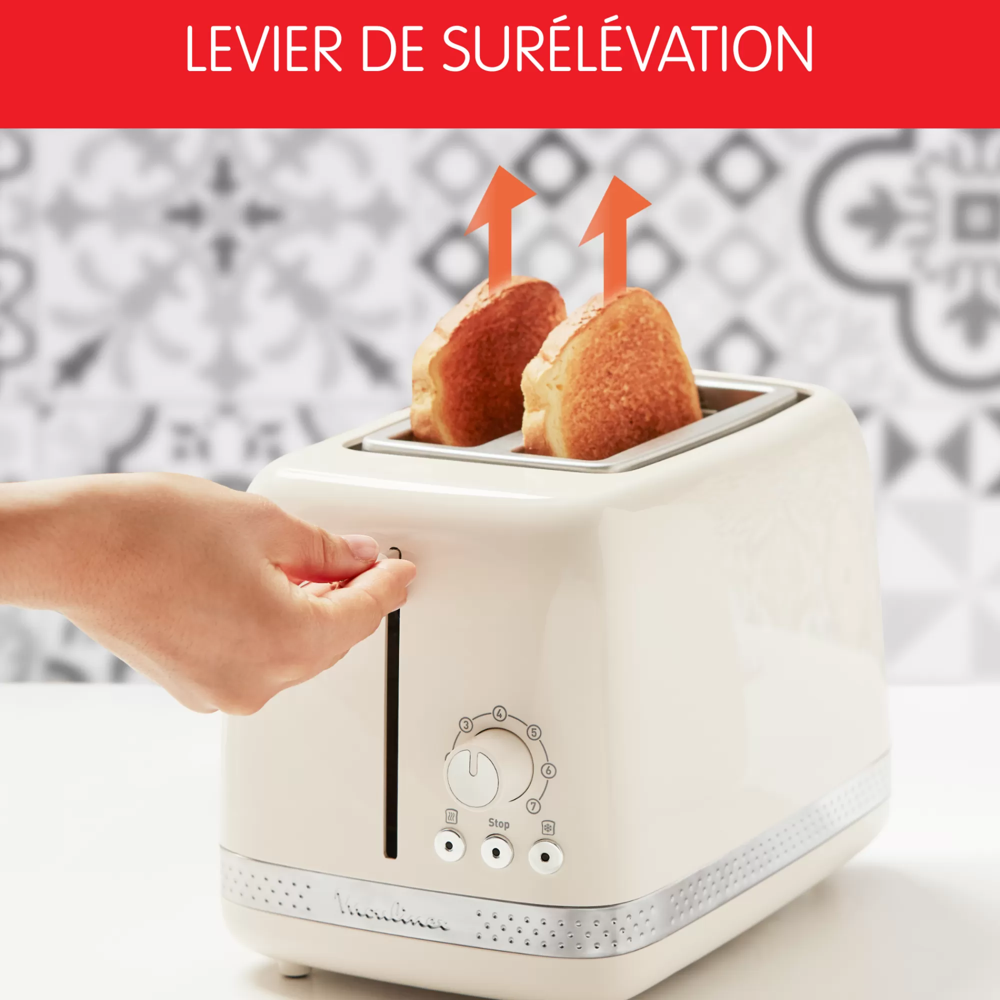 Moulinex Grille-pain SOLEIL Ivoire 2fentes Larges, Design Retro, 7 Niveaux De Dorage- Sets Petit Déjeuner | Grilles Pain