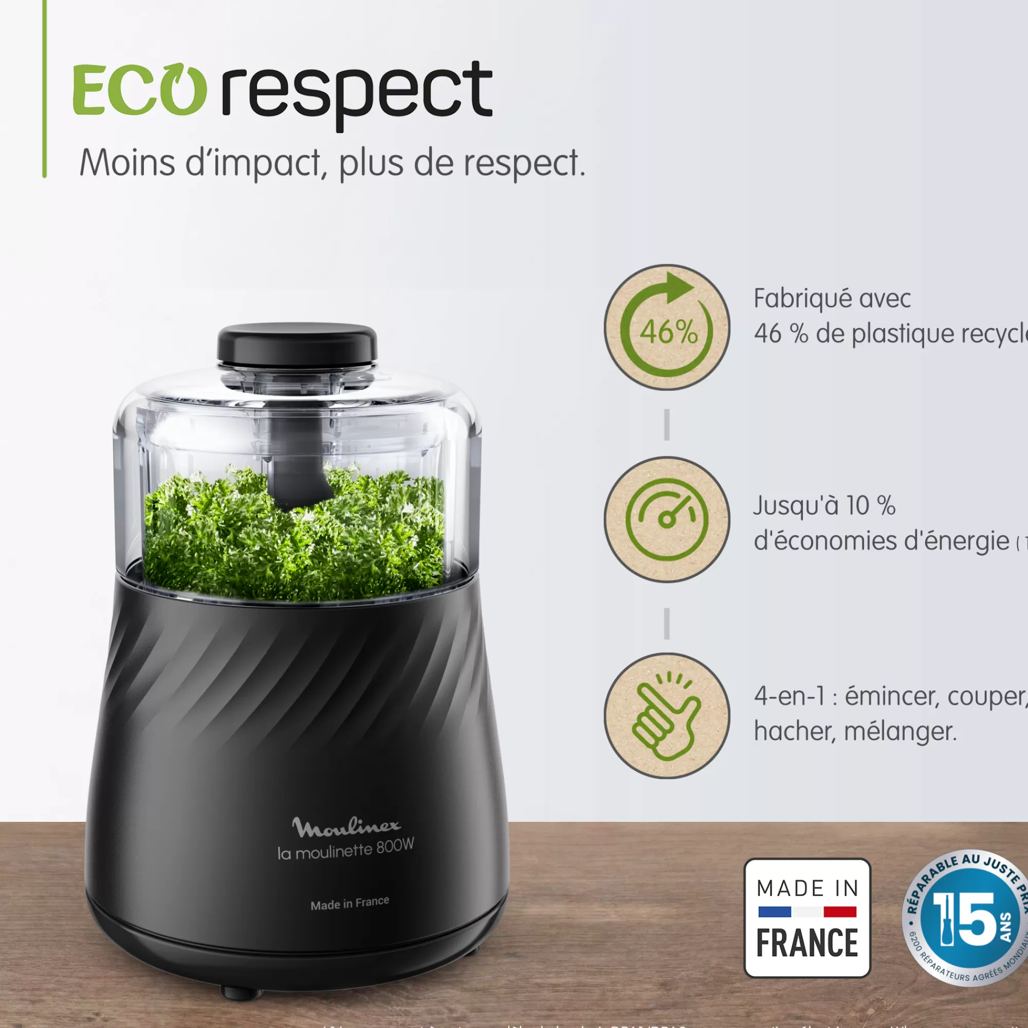 Moulinex La Moulinette Eco Respect, Hachoir, 800 W, Fabriquée En France- Hachoirs & Râpes À Légumes