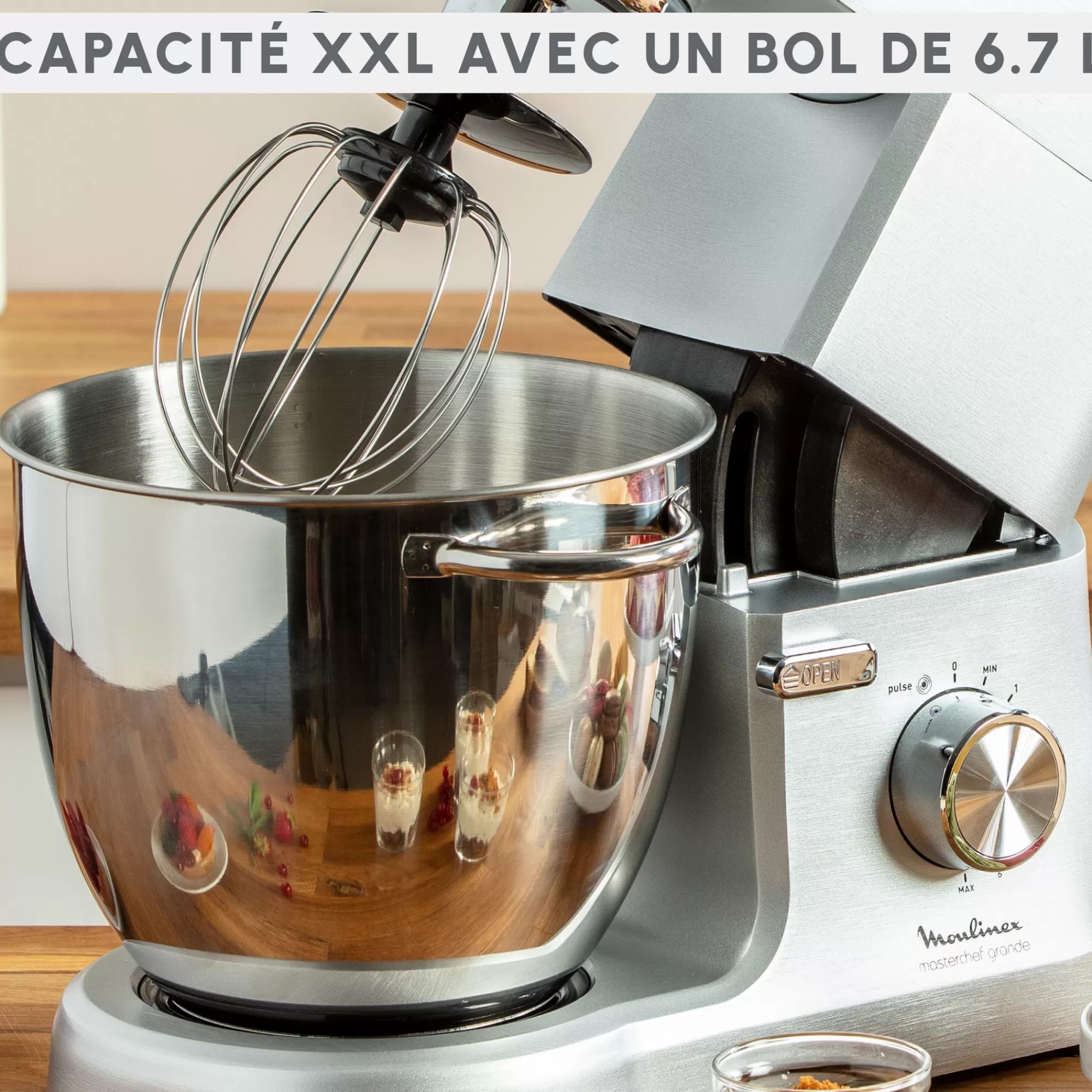 Moulinex Masterchef Grande, Robot Pâtissier, 1500W, 6,7L, Pétrin, Batteur, Fouet + Livre Recettes- Robots Pâtissiers | Robots Pâtissiers