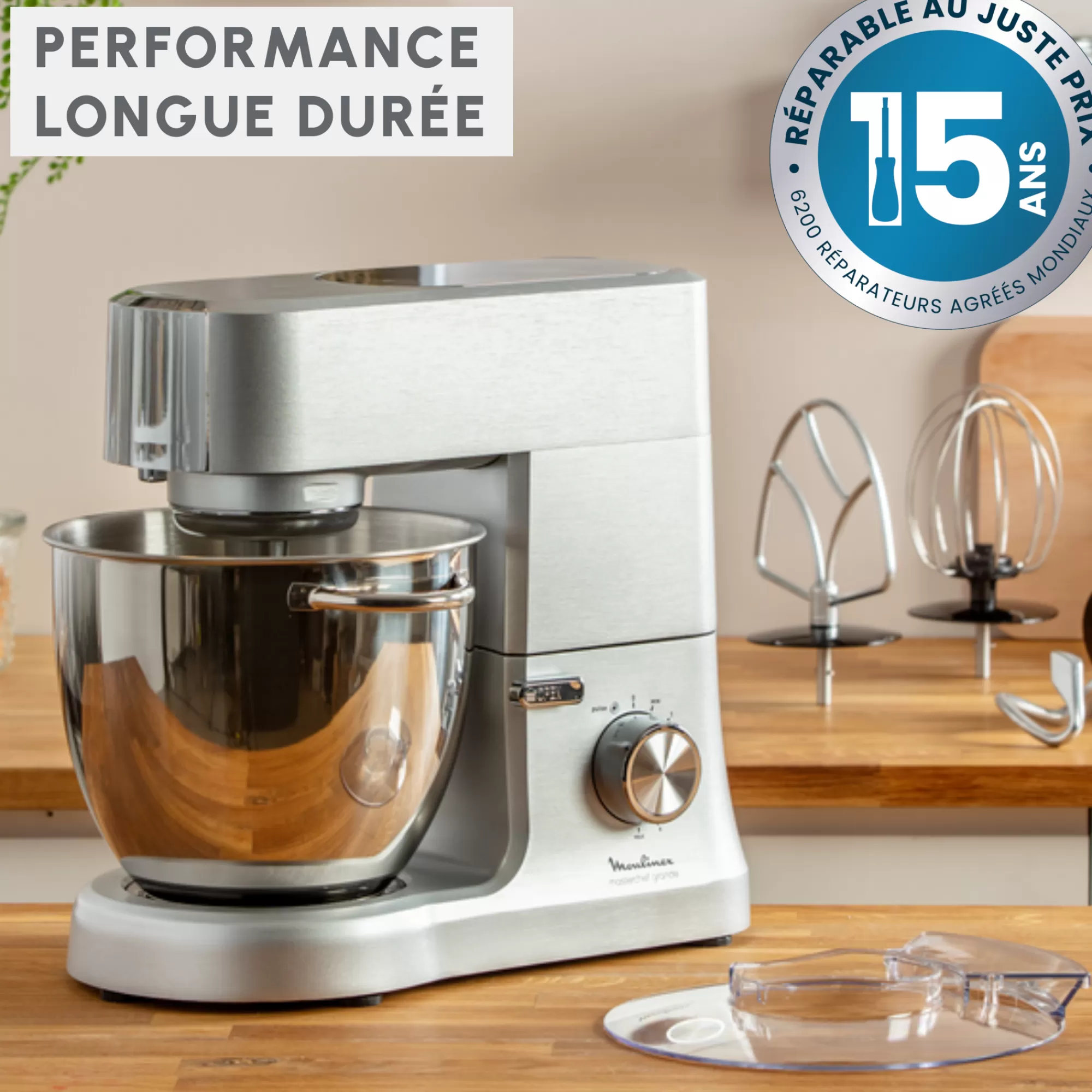 Moulinex Masterchef Grande, Robot Pâtissier, 1500W, 6,7L, Pétrin, Batteur, Fouet + Livre Recettes- Robots Pâtissiers | Robots Pâtissiers